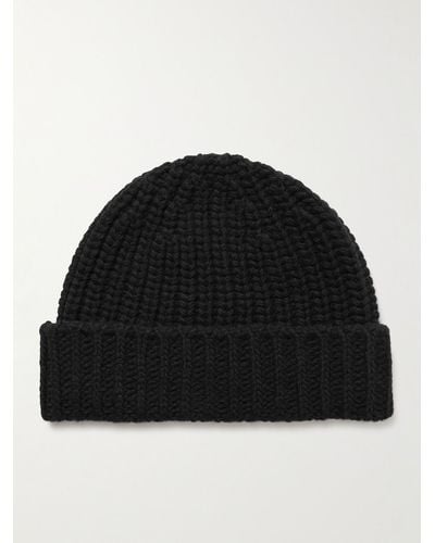 Johnstons of Elgin Ribbed Cashmere Beanie - Black