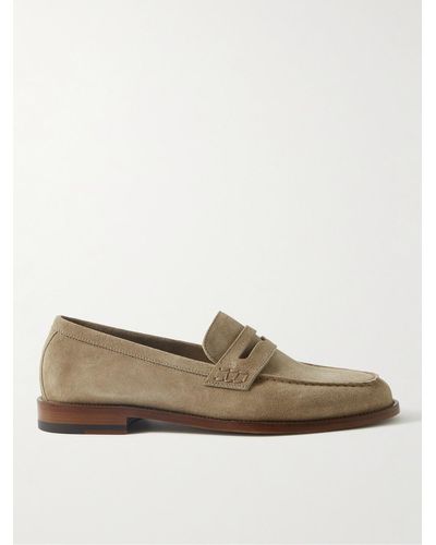 Manolo Blahnik Perry Suede Penny Loafers - Natural