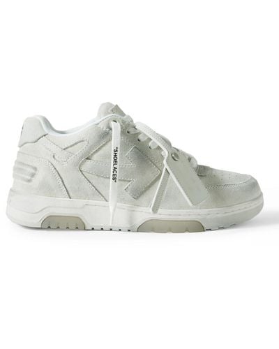 Off-White c/o Virgil Abloh Out Of Office Distressed Leather-trimmed Suede Sneakers - Natural