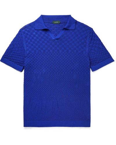 Incotex Slim-fit Textured-cotton Polo Shirt - Blue