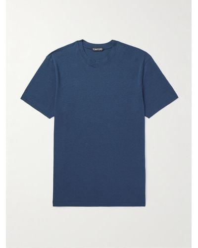 Tom Ford Schmal geschnittenes T-Shirt aus Jersey aus einer Lyocell-Baumwollmischung - Blau