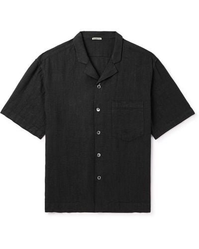 Barena Bagolo Camp-collar Cotton And Linen-blend Gauze Shirt - Black