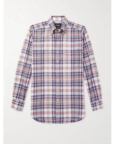 Drake's Hemd aus kariertem Baumwoll-Madras mit Button-Down-Kragen - Weiß