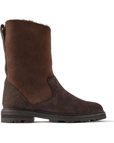 Manolo Blahnik Tomoso Shearling-lined Suede Boots - Brown