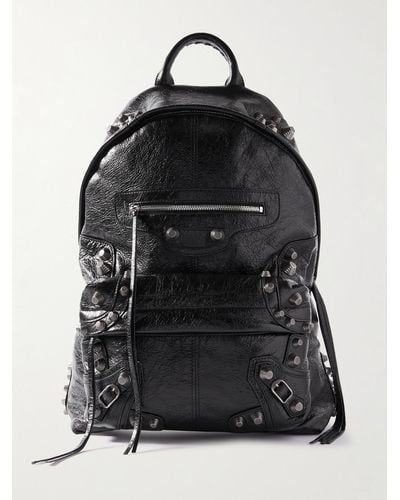Balenciaga Le Cagole Studded Crinkled-leather Backpack - Black