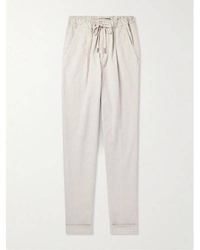 Thom Sweeney Straight-leg Pleated Cotton-blend Twill Drawstring Trousers - White
