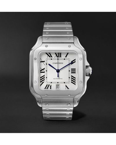 Cartier Santos Automatic 39.8mm Interchangeable Stainless Steel And Leather Watch - Black