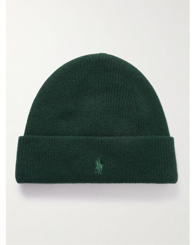 Polo Ralph Lauren Logo-embroidered Ribbed Cashmere Beanie - Green