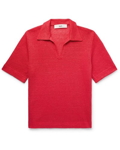 Séfr Mate Linen Polo Shirt - Red
