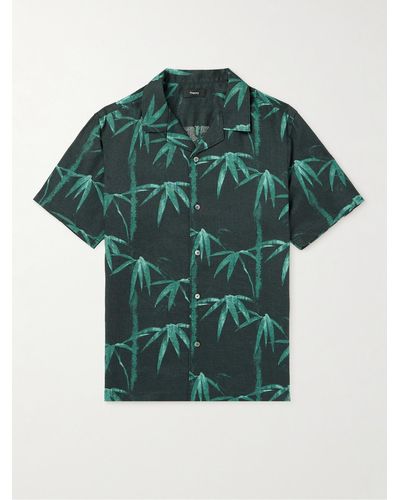 Theory Irving Camp-collar Printed Linen Shirt - Green