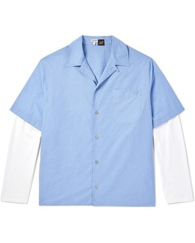Loewe Paula's Ibiza Convertible-collar Layered Cotton-blend And Cotton-jersey Shirt - Blue