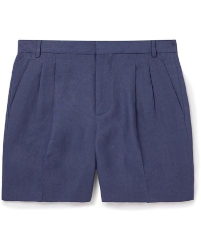 Loro Piana Honiara Straight-leg Pleated Linen Bermuda Shorts - Blue