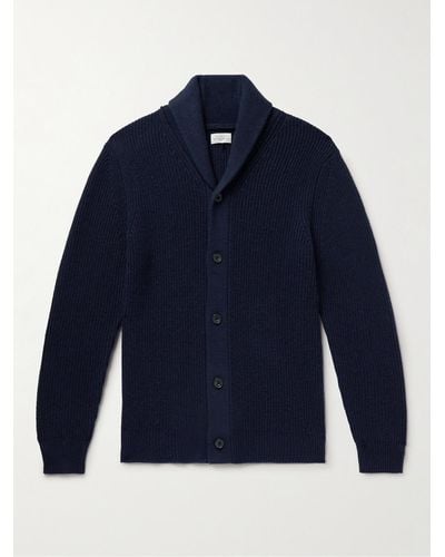 Hartford Shawl-collar Ribbed Wool And Cashmere-blend Cardigan - Blue