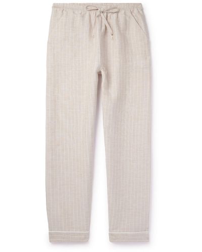 Loretta Caponi Straight-leg Striped Linen And Cotton-blend Drawstring Pants - White
