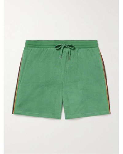Paul Smith Gerade geschnittene Shorts aus Frottee aus einer Baumwollmischung mit Kordelzugbund und Webband - Grün