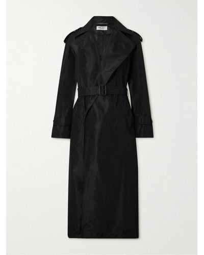 Saint Laurent Belted Silk-satin Trench Coat - Black