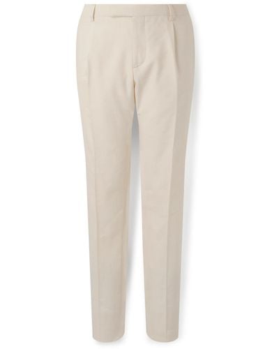 Lardini Tapered Pleated Linen And Wool-blend Twill Tuxedo Pants - White