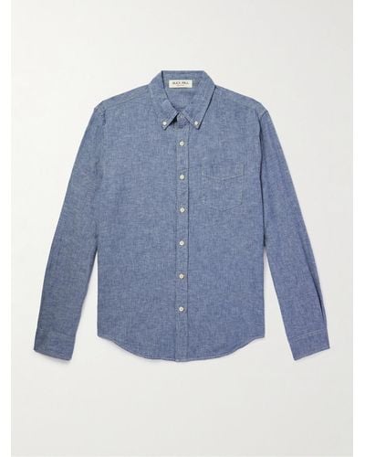 Alex Mill Hemd aus Chambray aus einer Leinen-Baumwollmischung mit Button-Down-Kragen - Blau
