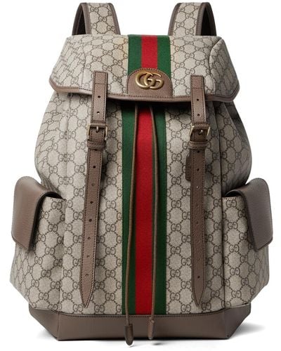 Gucci Ophidia Leather And Webbing-trimmed Monogrammed Coated-canvas Backpack - Gray