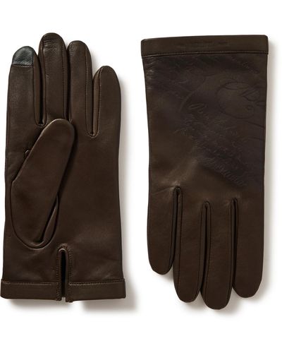 Berluti Scritto Leather Gloves - Brown