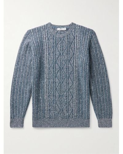 Inis Meáin Aran-knit Merino Wool And Cashmere-blend Sweater - Blue