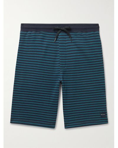 Paul Smith Straight-leg Striped Cotton And Modal-blend Piqué Shorts - Blue