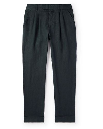 MR P. Tapered Pleated Linen Pants - Blue
