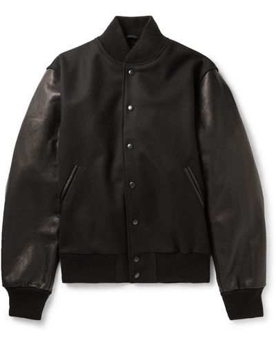 Golden Bear The Albany Wool-blend And Leather Bomber Jacket - Black
