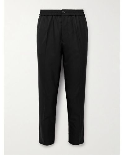 Ami Paris Slim-fit Cropped Pleated Virgin Wool Trousers - Black