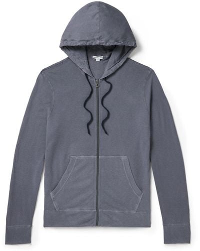 James Perse Garment-dyed Cotton-jersey Hoodie - Blue