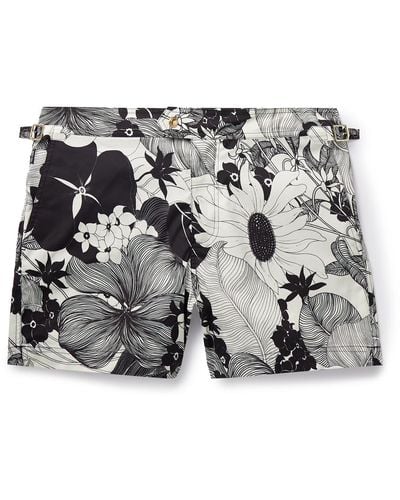 Tom Ford Slim-fit Short-length Floral-print Swim Shorts - Metallic