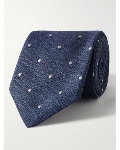 Paul Smith 8cm Polka-dot Linen And Silk-blend Tie - Blue