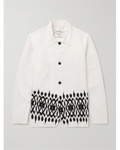Portuguese Flannel Labura Embroidered Linen Chore Jacket - White