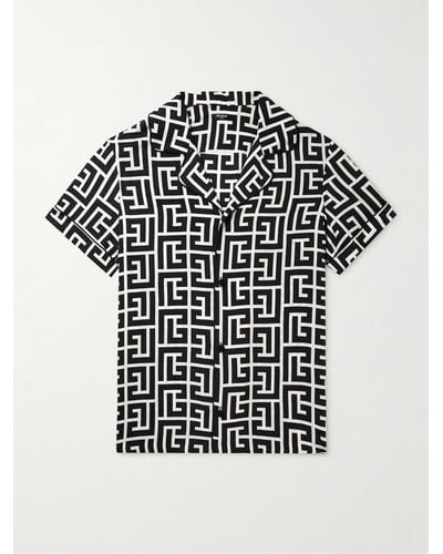 Balmain Monogram-print Short-sleeve Shirt - Black