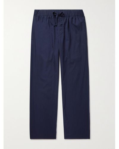 Tekla Organic Cotton-Poplin Pyjama Trousers - Blu