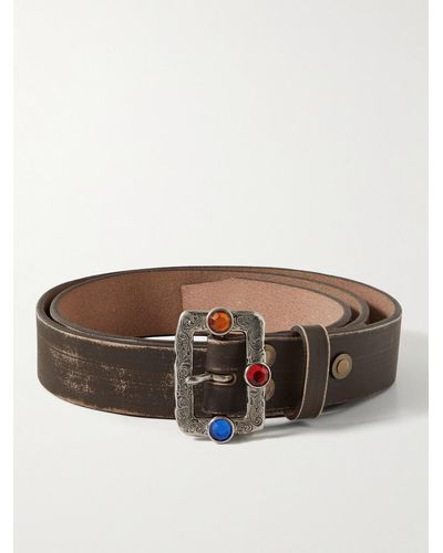 Kapital 2.5cm Disco Embellished Distressed Leather Belt - Brown
