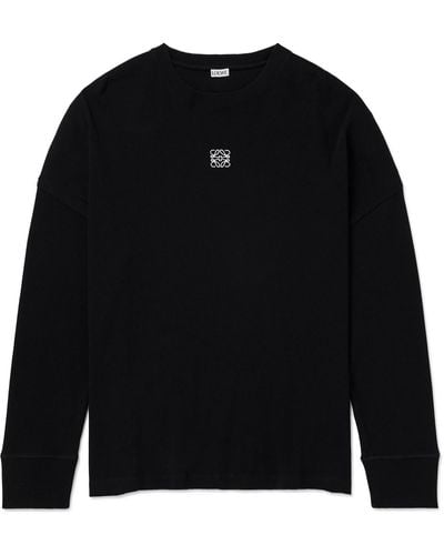 Loewe Oversized Logo-embroidered Ribbed Cotton T-shirt - Black