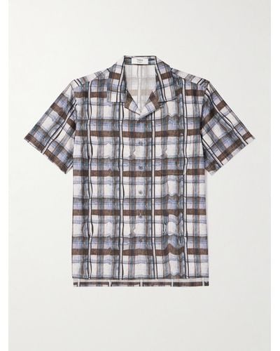 Theory Lucas Ossendrijver Convertible-collar Checked Silk-blend Shirt - Grey