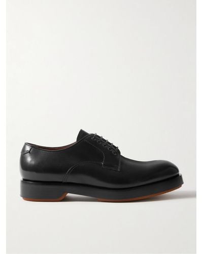 Zegna Udine Leather Derby Shoes - Black