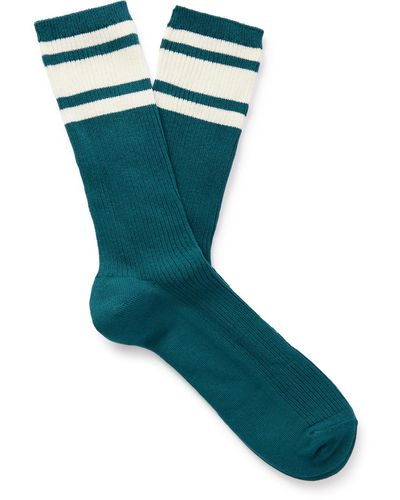 MR P. Striped Ribbed Stretch Cotton-blend Socks - Green