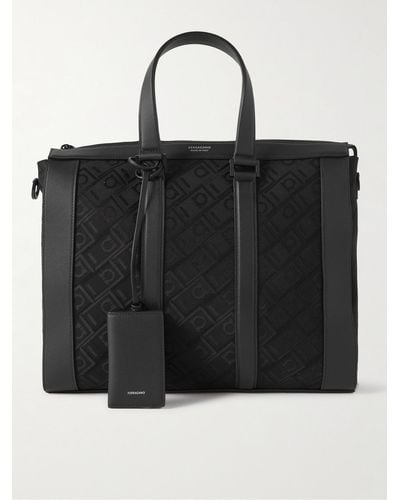 Ferragamo Leather-trimmed Logo-jacquard Canvas Tote Bag - Black