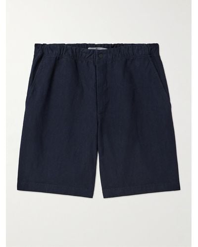 Norse Projects Ezra Straight-leg Cotton And Linen-blend Shorts - Blue
