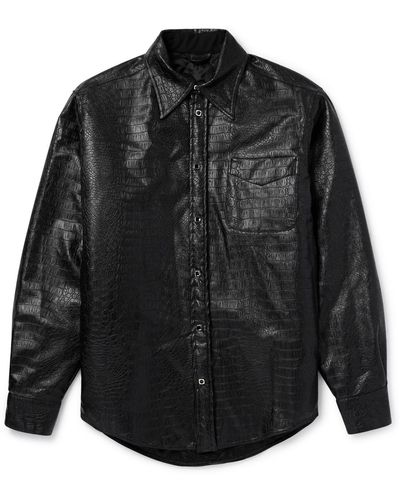 4SDESIGNS Croc-effect Faux Leather Overshirt - Black