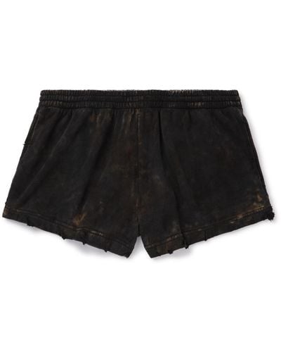 Balenciaga Straight-leg Distressed Bleached Cotton-jersey Shorts - Black