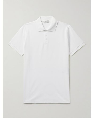 Saint Laurent Slim-fit Logo-embroidered Cotton-piqué Polo Shirt - White