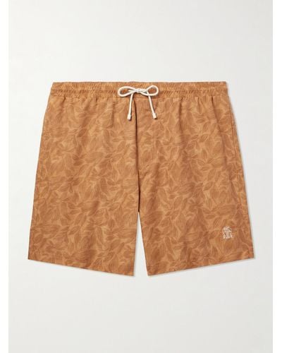 Brunello Cucinelli Straight-leg Mid-length Printed Swim Shorts - Natural
