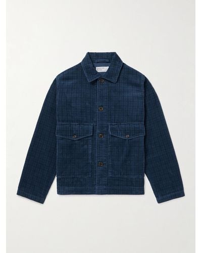 Universal Works Hemdjacke aus Baumwollcord mit Hahnentrittmuster - Blau