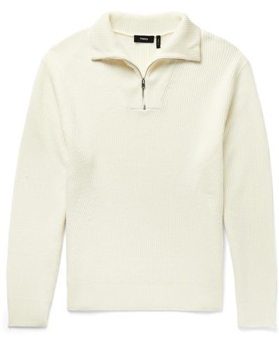 Theory Lamar Ribbed Wool-blend Half-zip Sweater - White