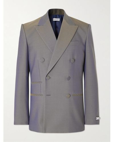 Burberry Double-breasted Wool Blazer - Blue