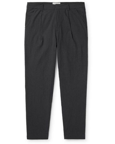 Folk Assembly Tapered Crinkled-cotton Suit Pants - Gray
